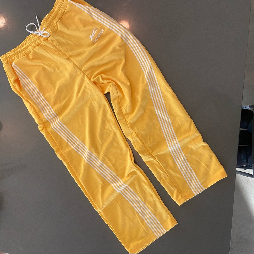 Yellow Track Pants with White Stripes